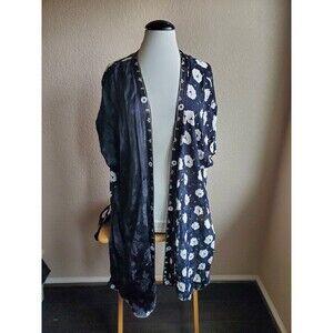 Tienda Ho Kimono Open Front Boho Coastal Floral Embroidered Mirror Sequins Black
